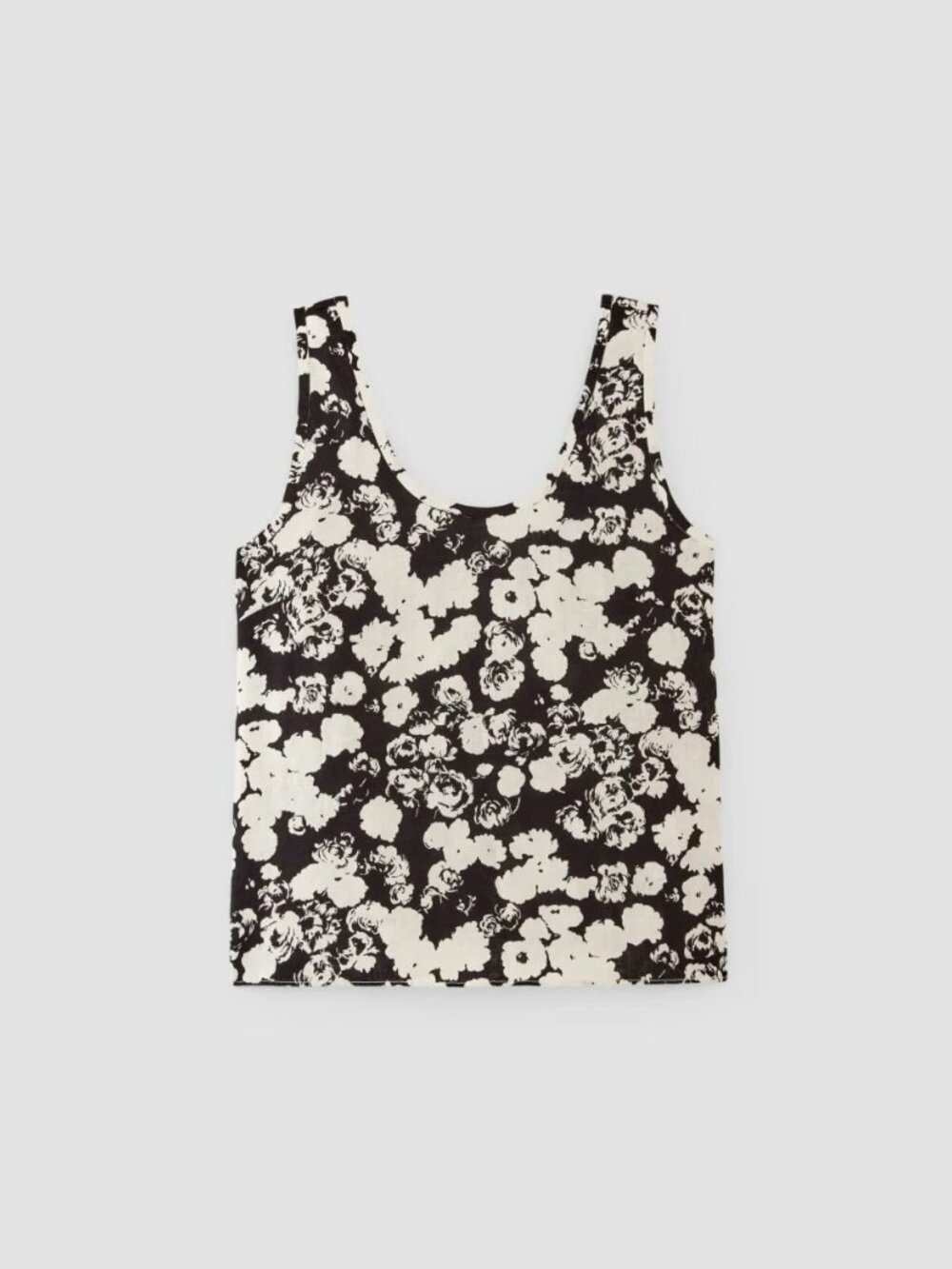 Everlane 100% linen scoop tank black / bone floral print sleeveless blouse sz 6 - Picture 3 of 8
